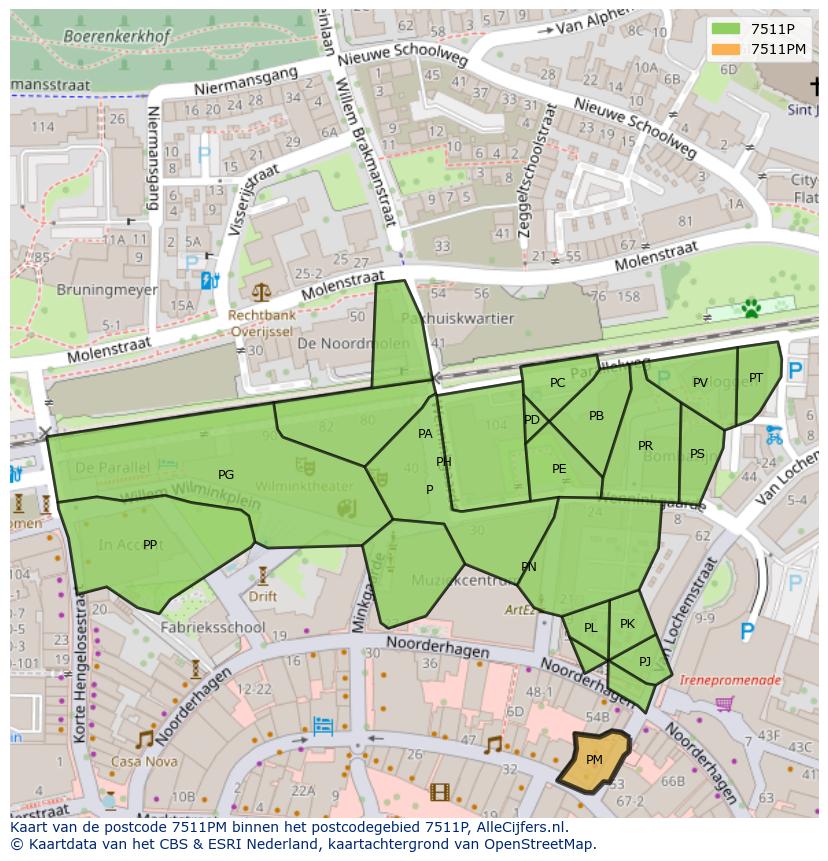 Afbeelding van het postcodegebied 7511 PM op de kaart.