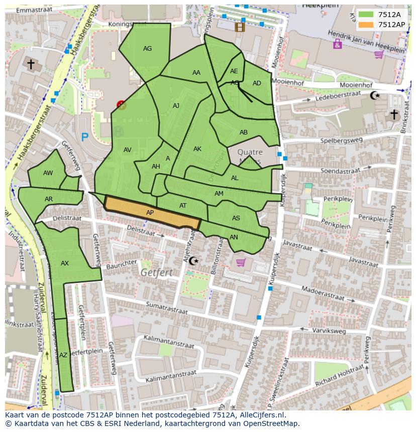Afbeelding van het postcodegebied 7512 AP op de kaart.