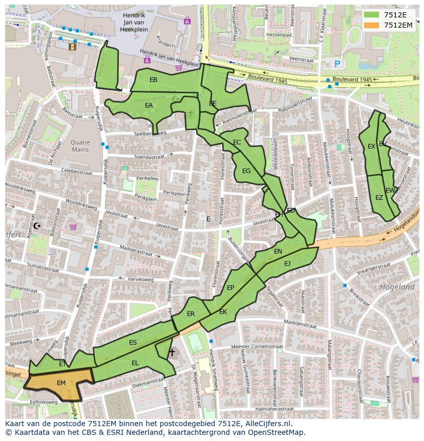 Afbeelding van het postcodegebied 7512 EM op de kaart.