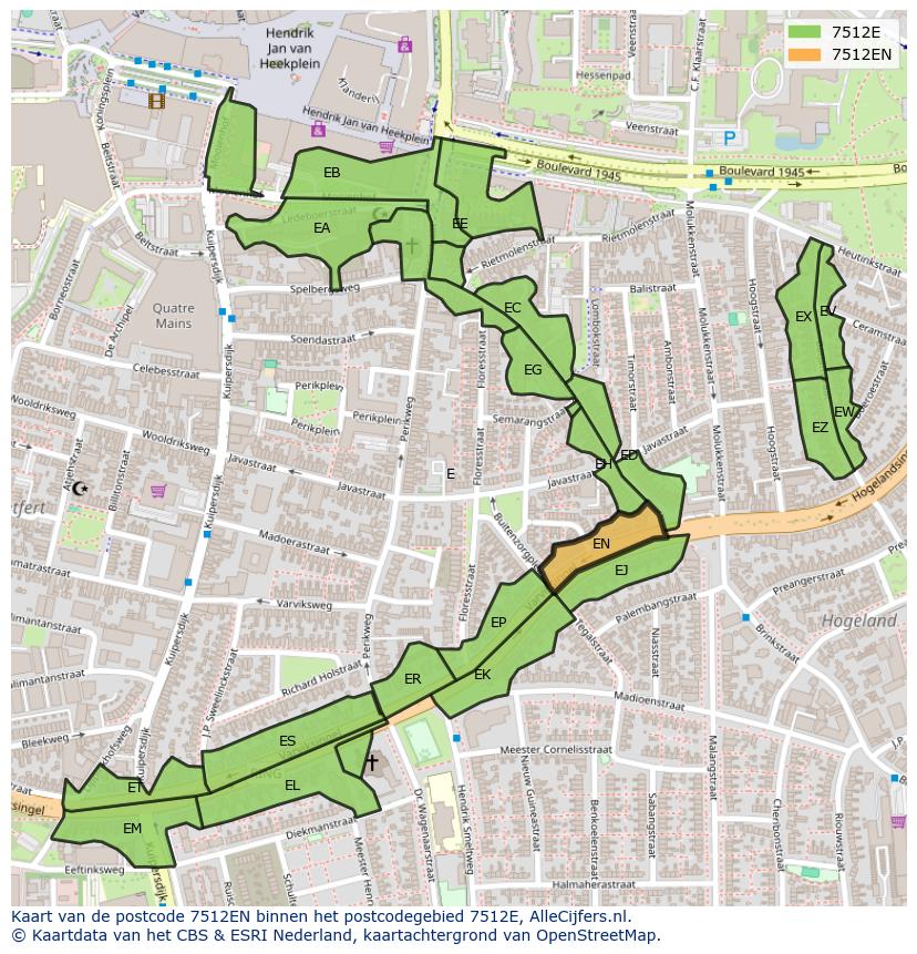 Afbeelding van het postcodegebied 7512 EN op de kaart.