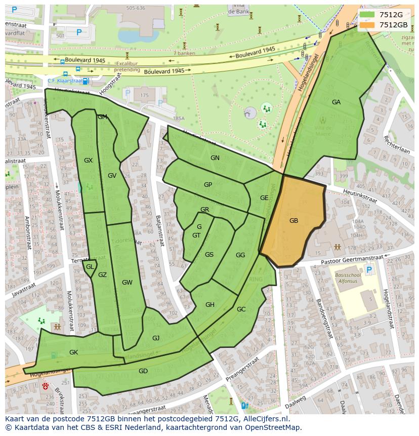Afbeelding van het postcodegebied 7512 GB op de kaart.