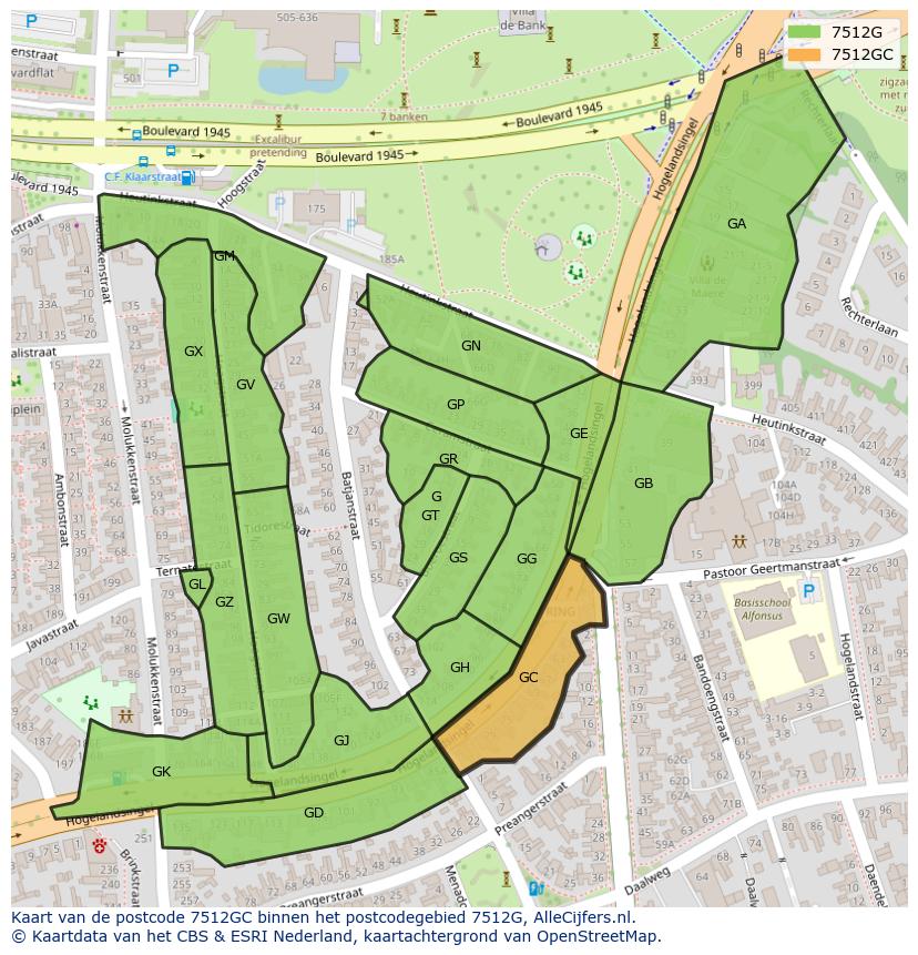 Afbeelding van het postcodegebied 7512 GC op de kaart.