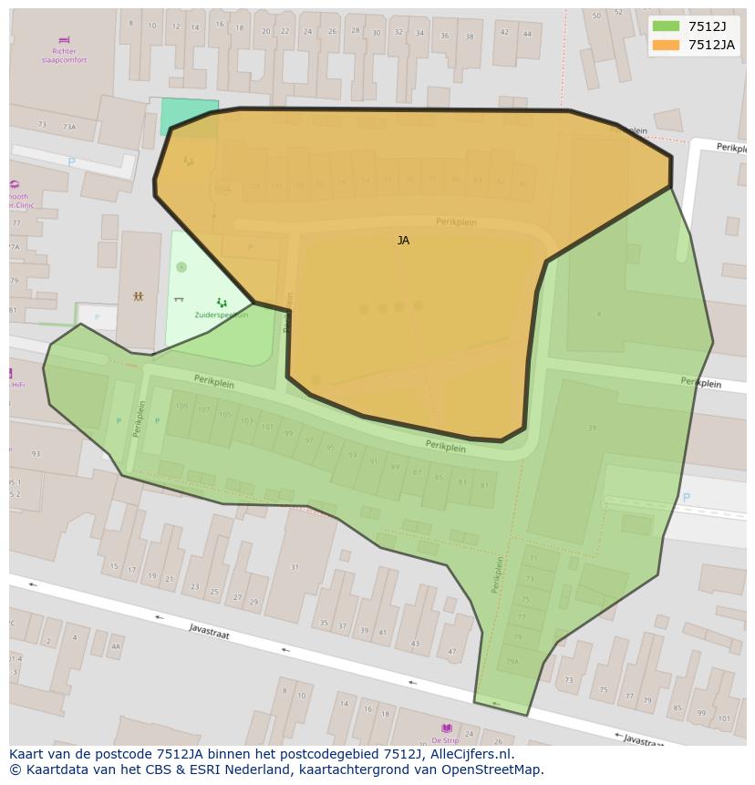 Afbeelding van het postcodegebied 7512 JA op de kaart.
