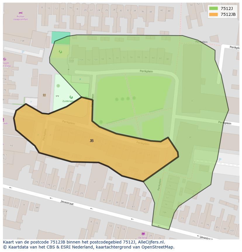 Afbeelding van het postcodegebied 7512 JB op de kaart.