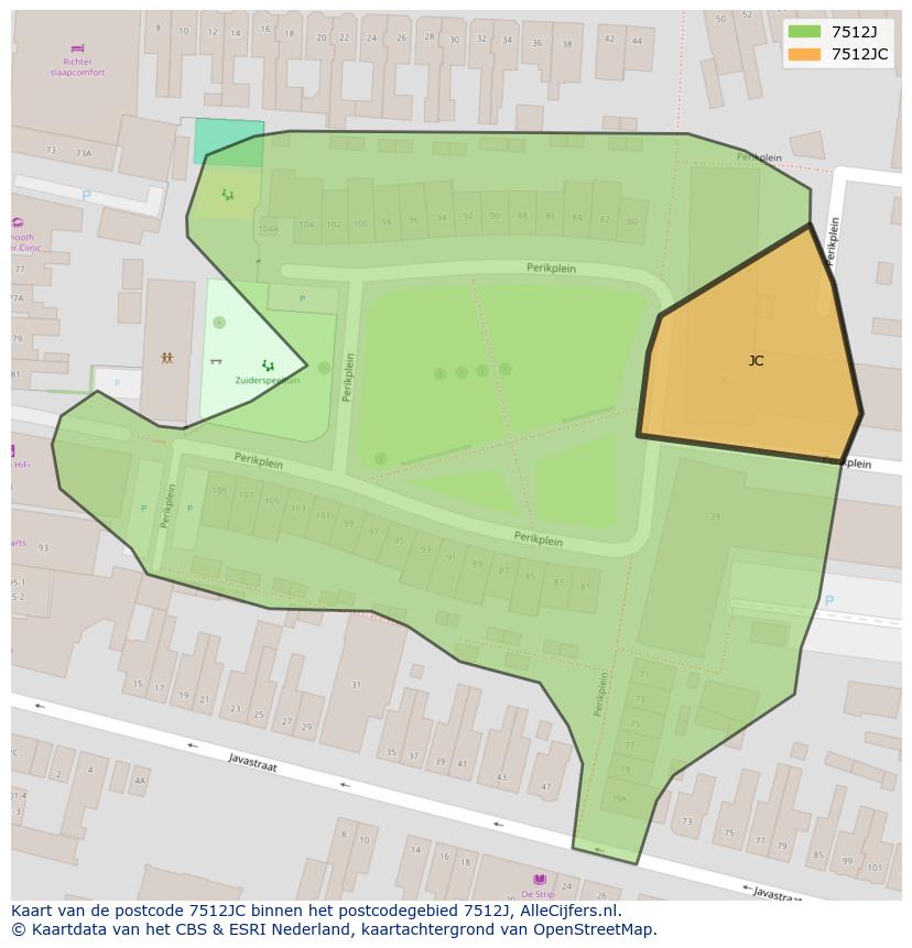 Afbeelding van het postcodegebied 7512 JC op de kaart.