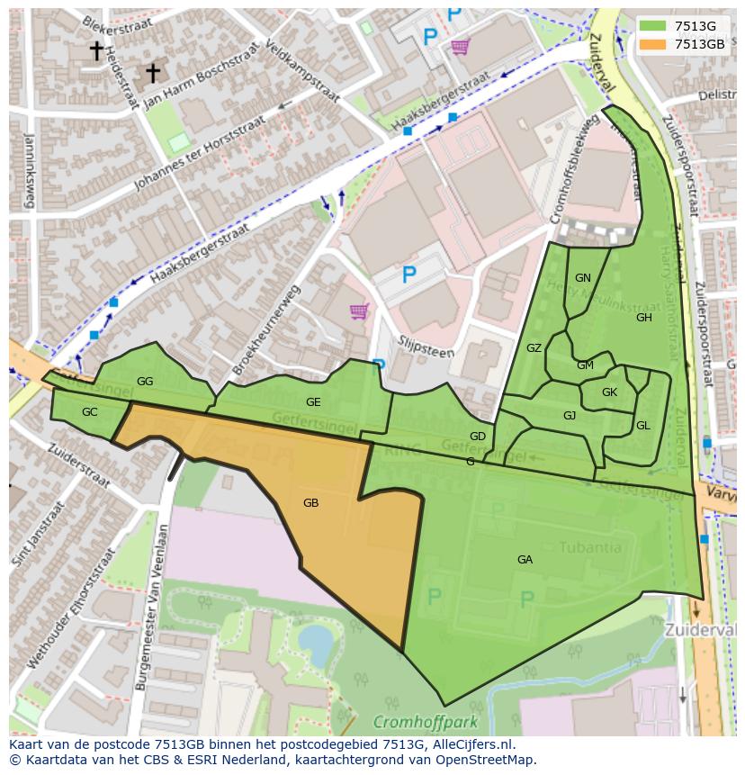 Afbeelding van het postcodegebied 7513 GB op de kaart.