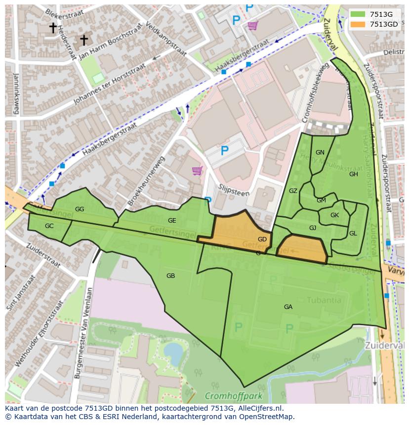Afbeelding van het postcodegebied 7513 GD op de kaart.
