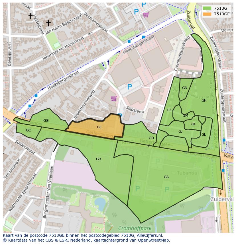 Afbeelding van het postcodegebied 7513 GE op de kaart.