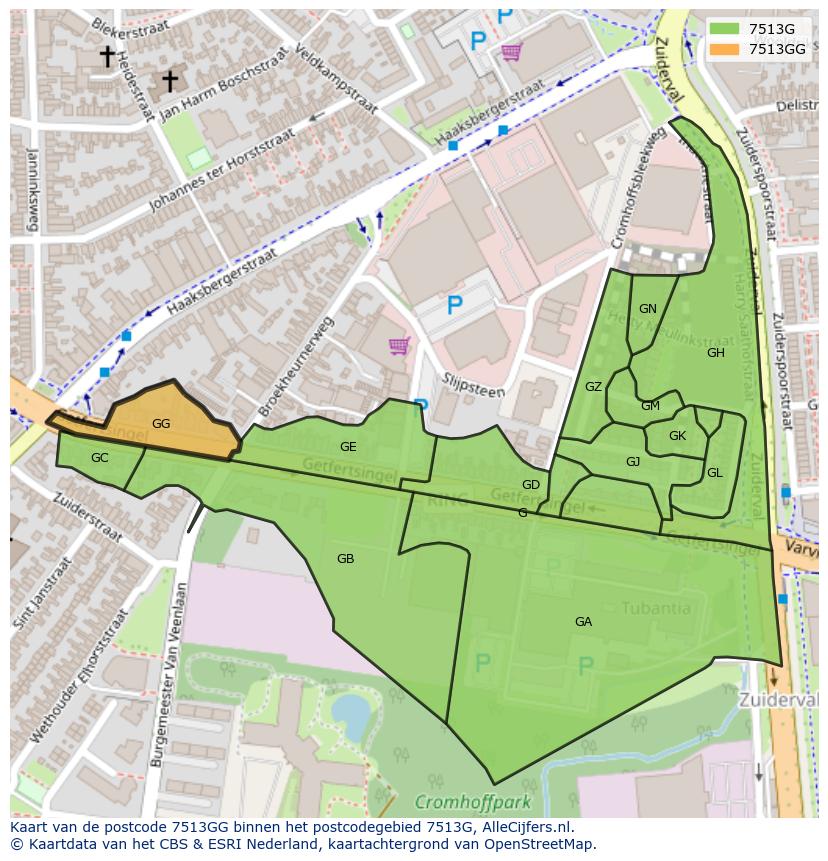 Afbeelding van het postcodegebied 7513 GG op de kaart.