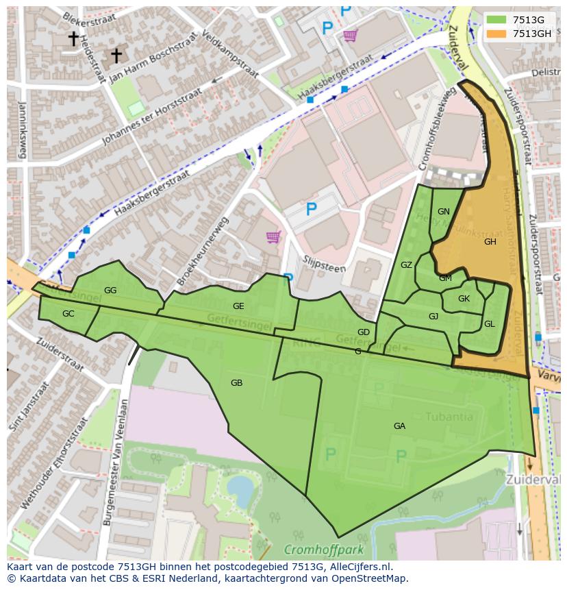 Afbeelding van het postcodegebied 7513 GH op de kaart.
