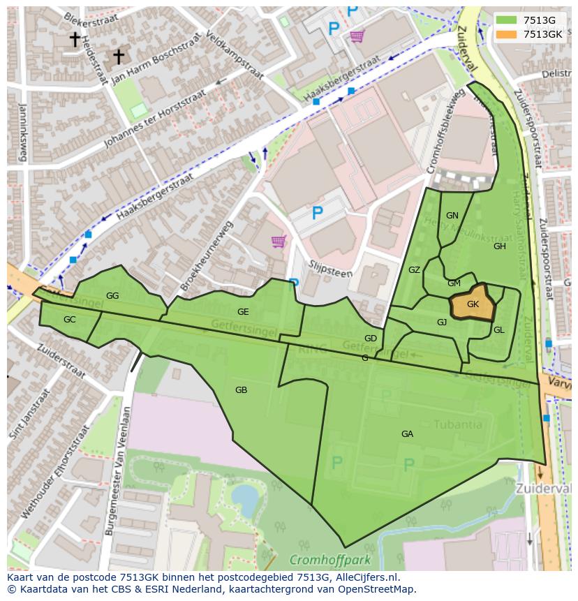 Afbeelding van het postcodegebied 7513 GK op de kaart.
