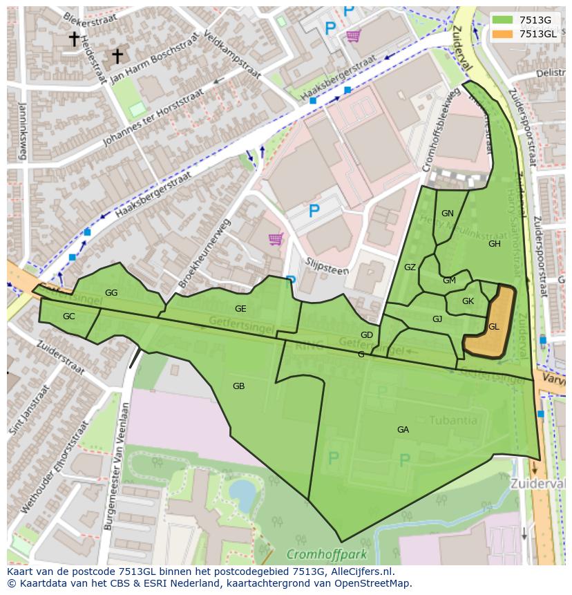 Afbeelding van het postcodegebied 7513 GL op de kaart.