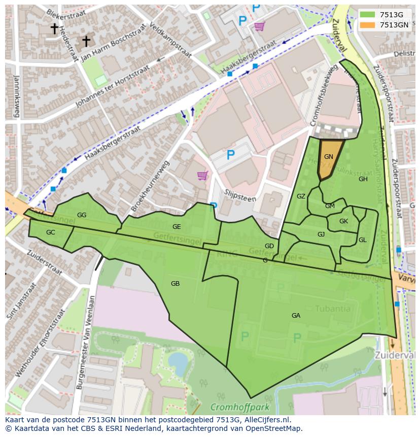 Afbeelding van het postcodegebied 7513 GN op de kaart.