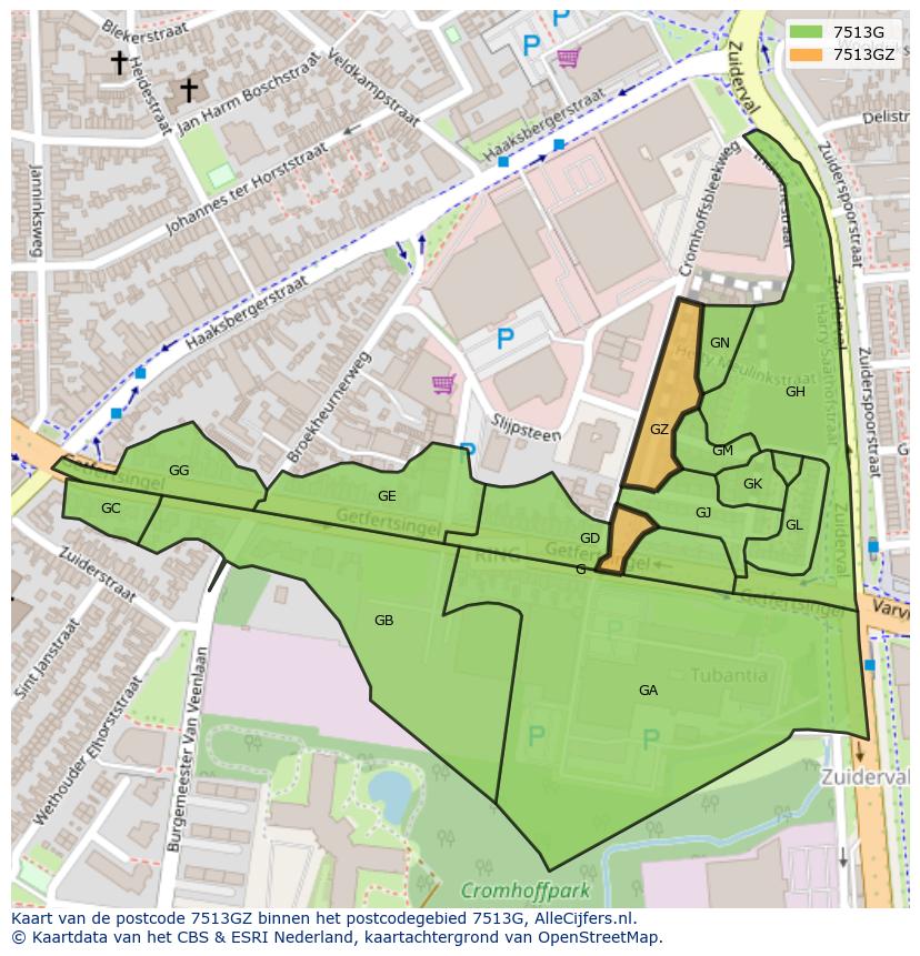 Afbeelding van het postcodegebied 7513 GZ op de kaart.
