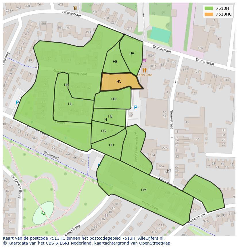 Afbeelding van het postcodegebied 7513 HC op de kaart.