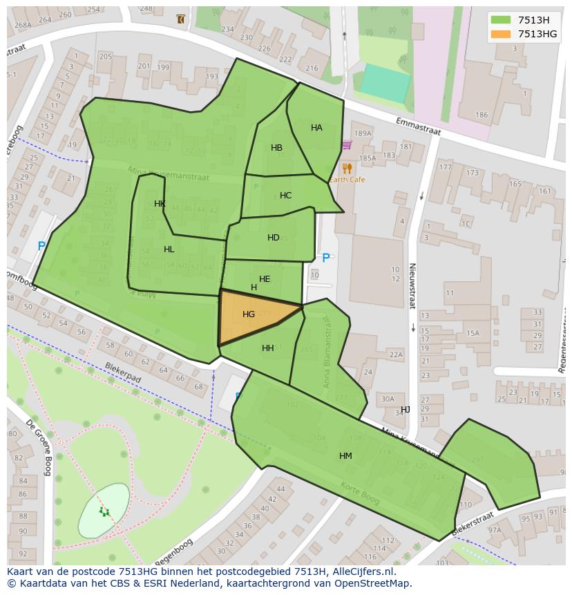 Afbeelding van het postcodegebied 7513 HG op de kaart.
