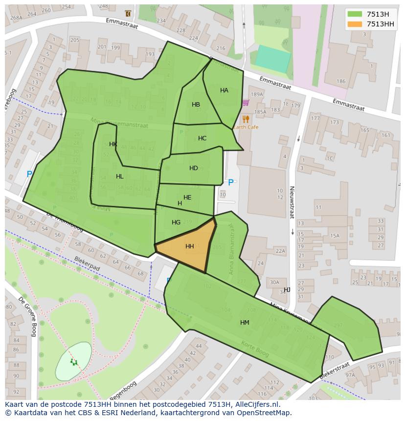 Afbeelding van het postcodegebied 7513 HH op de kaart.