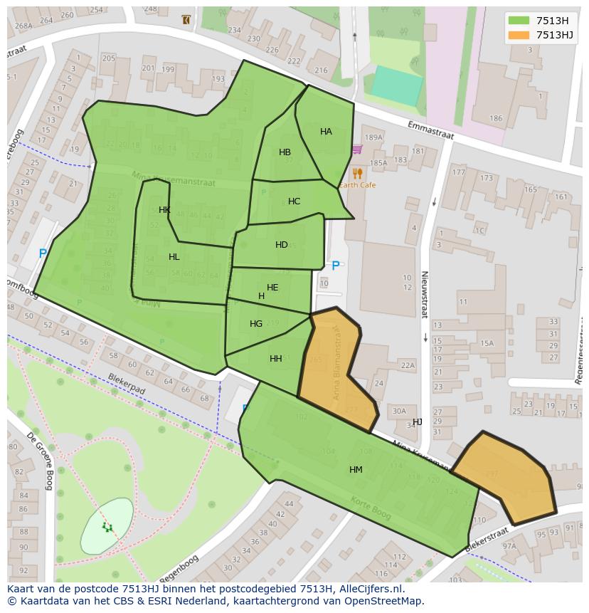 Afbeelding van het postcodegebied 7513 HJ op de kaart.