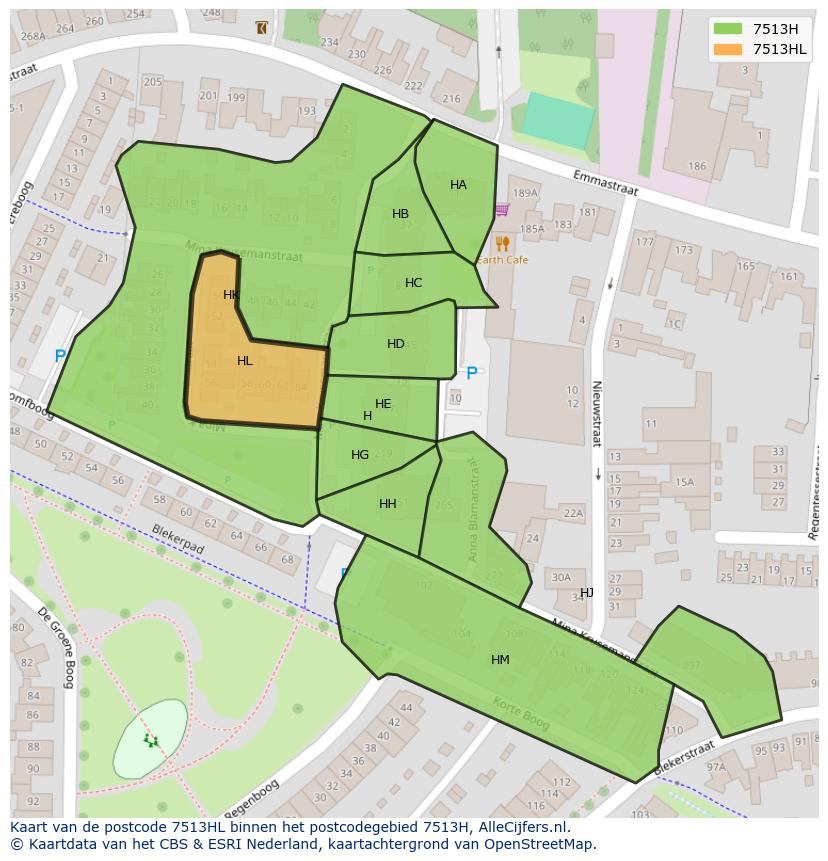 Afbeelding van het postcodegebied 7513 HL op de kaart.