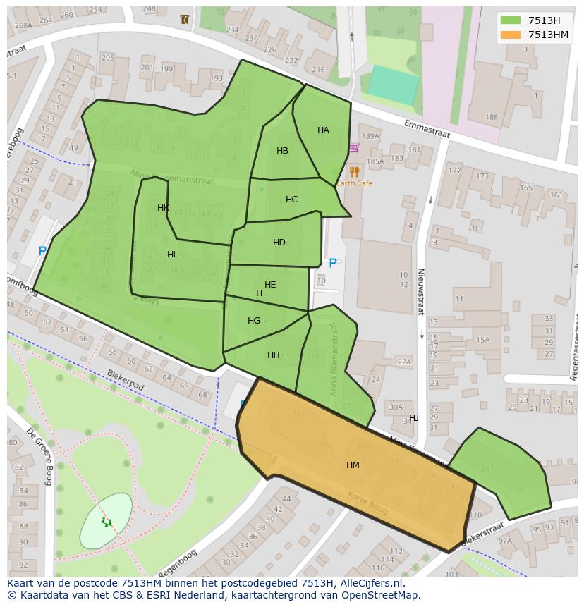 Afbeelding van het postcodegebied 7513 HM op de kaart.