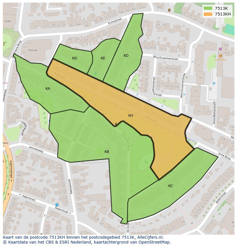 Afbeelding van het postcodegebied 7513 KH op de kaart.