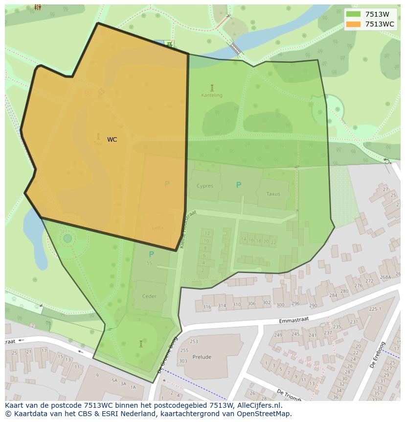 Afbeelding van het postcodegebied 7513 WC op de kaart.