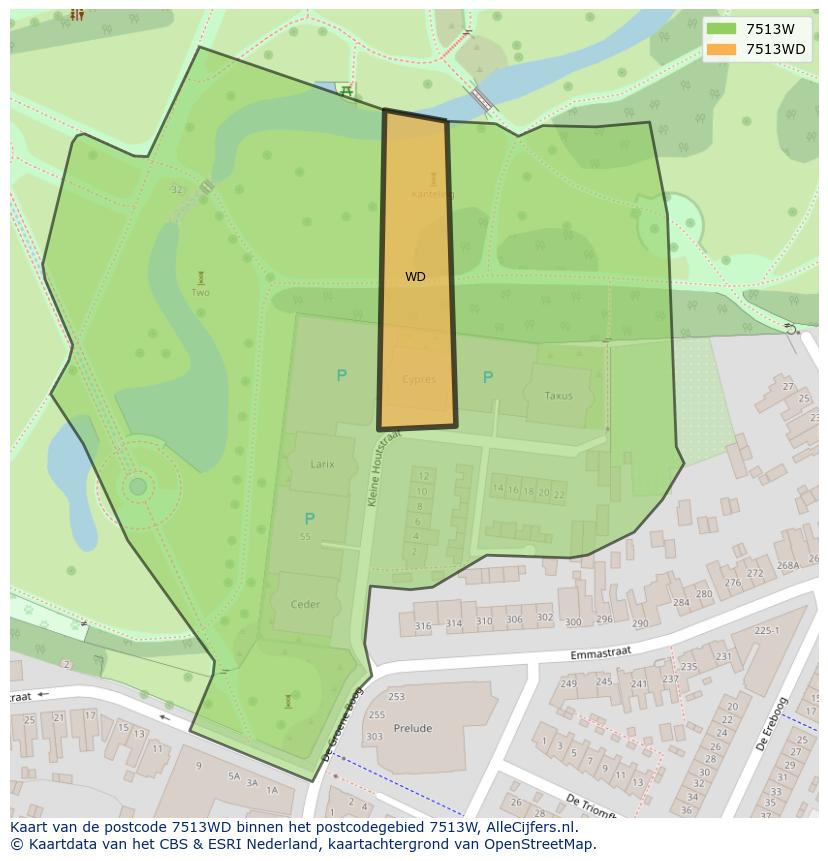 Afbeelding van het postcodegebied 7513 WD op de kaart.
