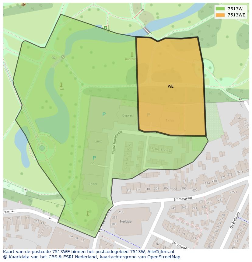 Afbeelding van het postcodegebied 7513 WE op de kaart.