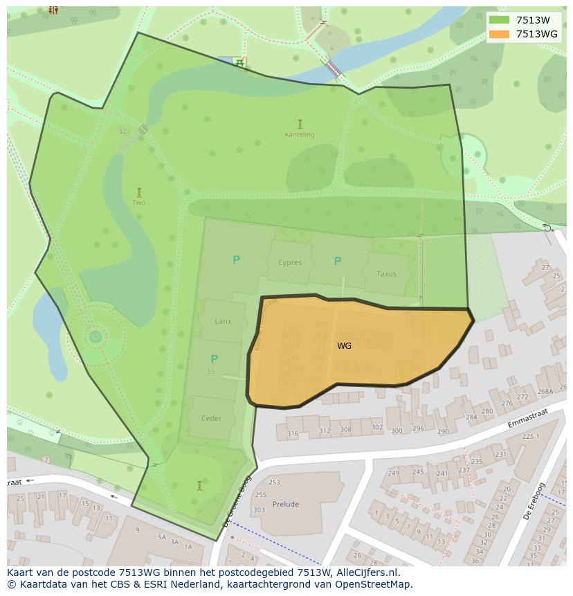 Afbeelding van het postcodegebied 7513 WG op de kaart.