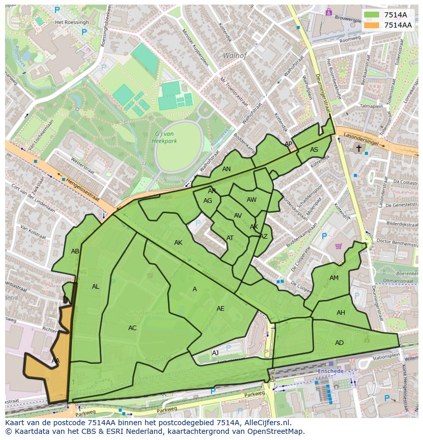 Afbeelding van het postcodegebied 7514 AA op de kaart.