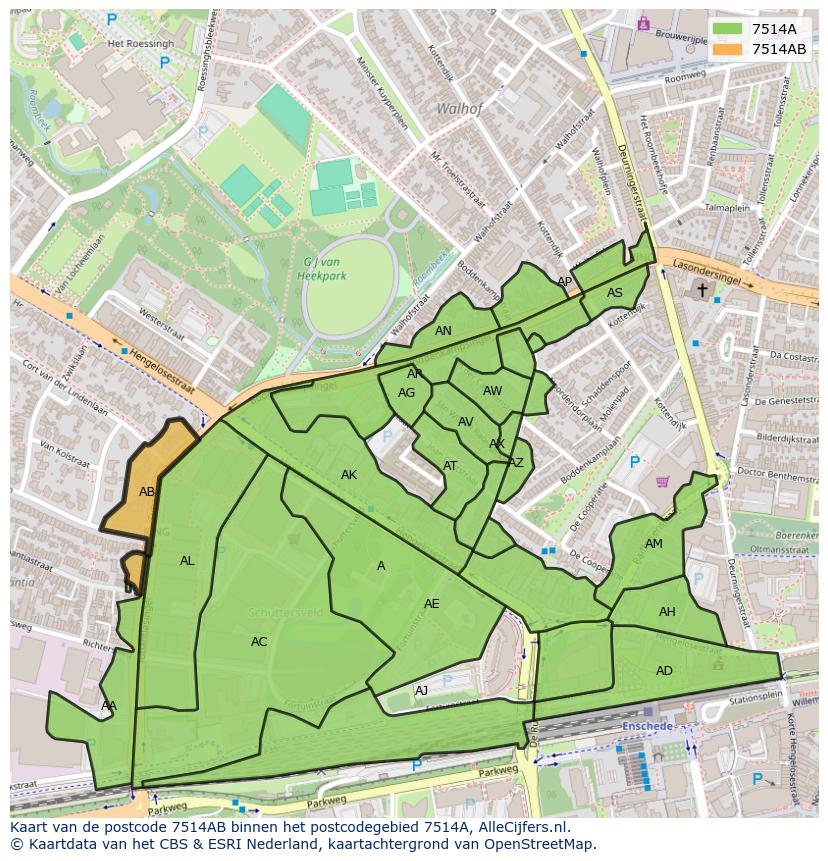 Afbeelding van het postcodegebied 7514 AB op de kaart.