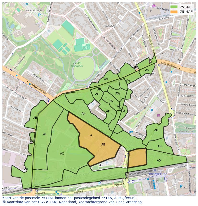 Afbeelding van het postcodegebied 7514 AE op de kaart.