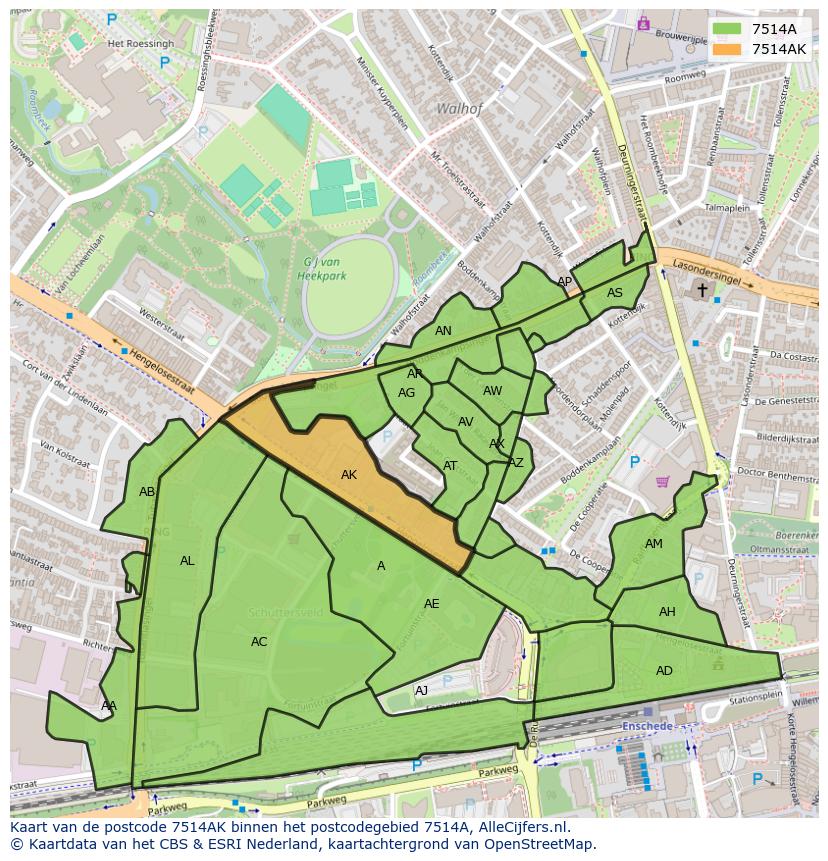 Afbeelding van het postcodegebied 7514 AK op de kaart.
