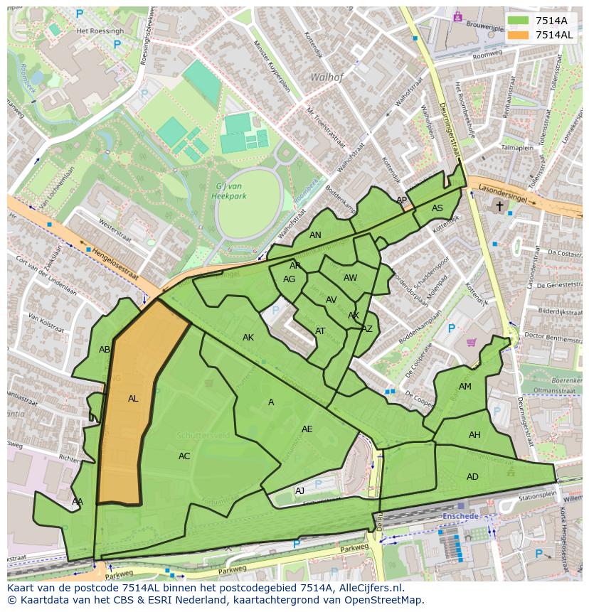 Afbeelding van het postcodegebied 7514 AL op de kaart.