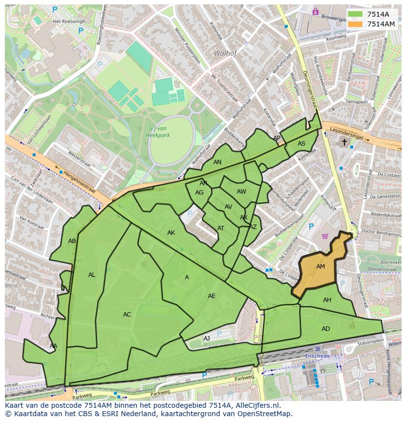 Afbeelding van het postcodegebied 7514 AM op de kaart.