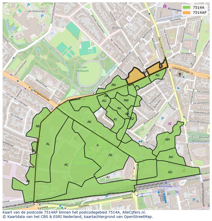 Afbeelding van het postcodegebied 7514 AP op de kaart.