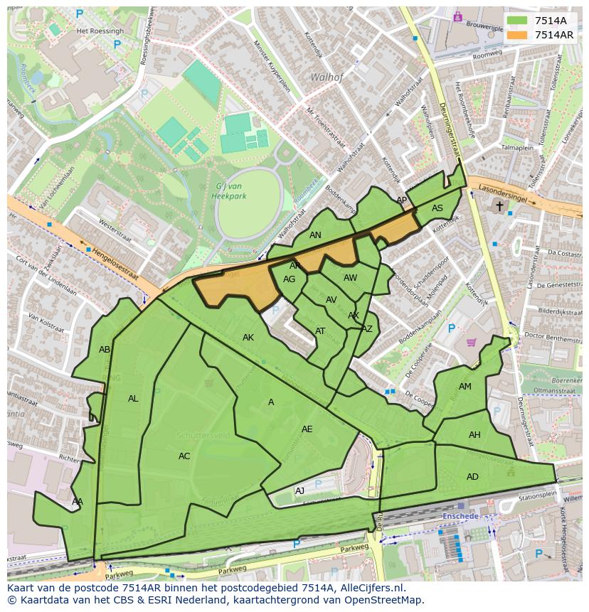 Afbeelding van het postcodegebied 7514 AR op de kaart.