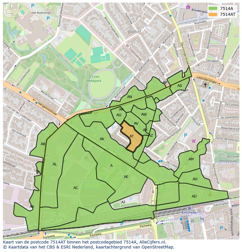 Afbeelding van het postcodegebied 7514 AT op de kaart.