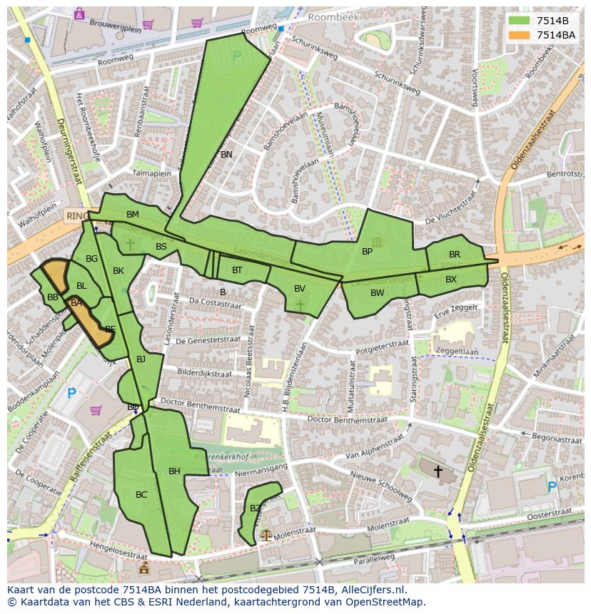 Afbeelding van het postcodegebied 7514 BA op de kaart.