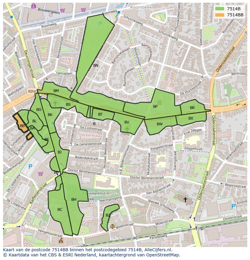 Afbeelding van het postcodegebied 7514 BB op de kaart.