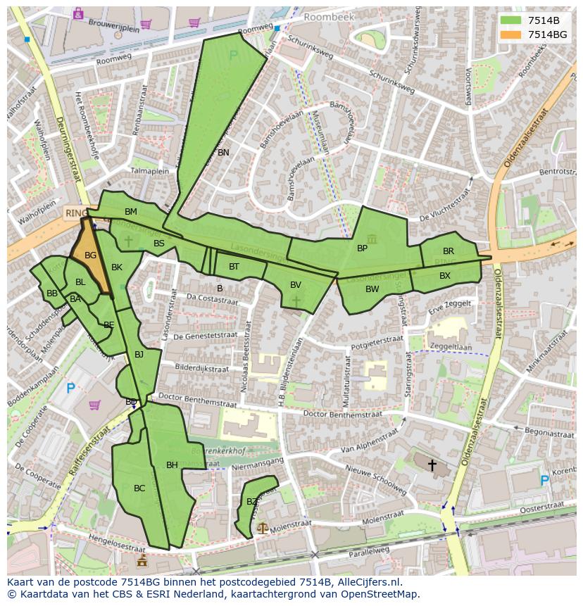 Afbeelding van het postcodegebied 7514 BG op de kaart.