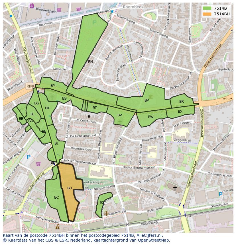 Afbeelding van het postcodegebied 7514 BH op de kaart.