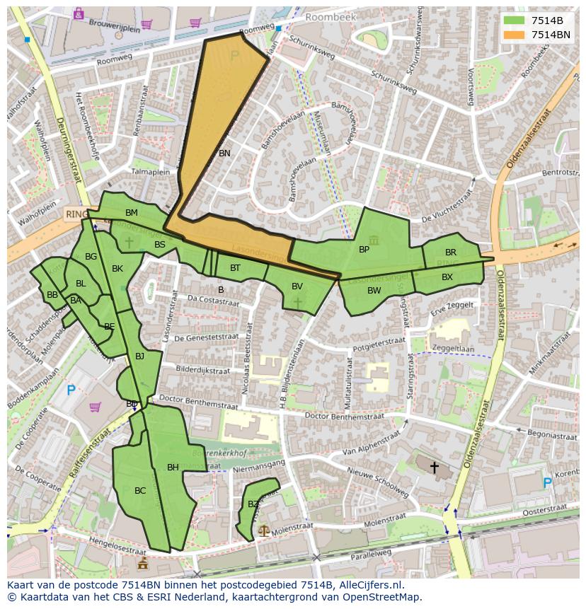 Afbeelding van het postcodegebied 7514 BN op de kaart.