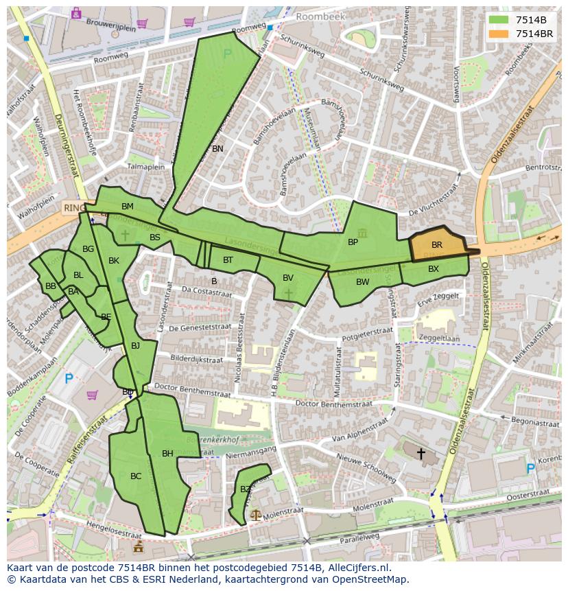 Afbeelding van het postcodegebied 7514 BR op de kaart.
