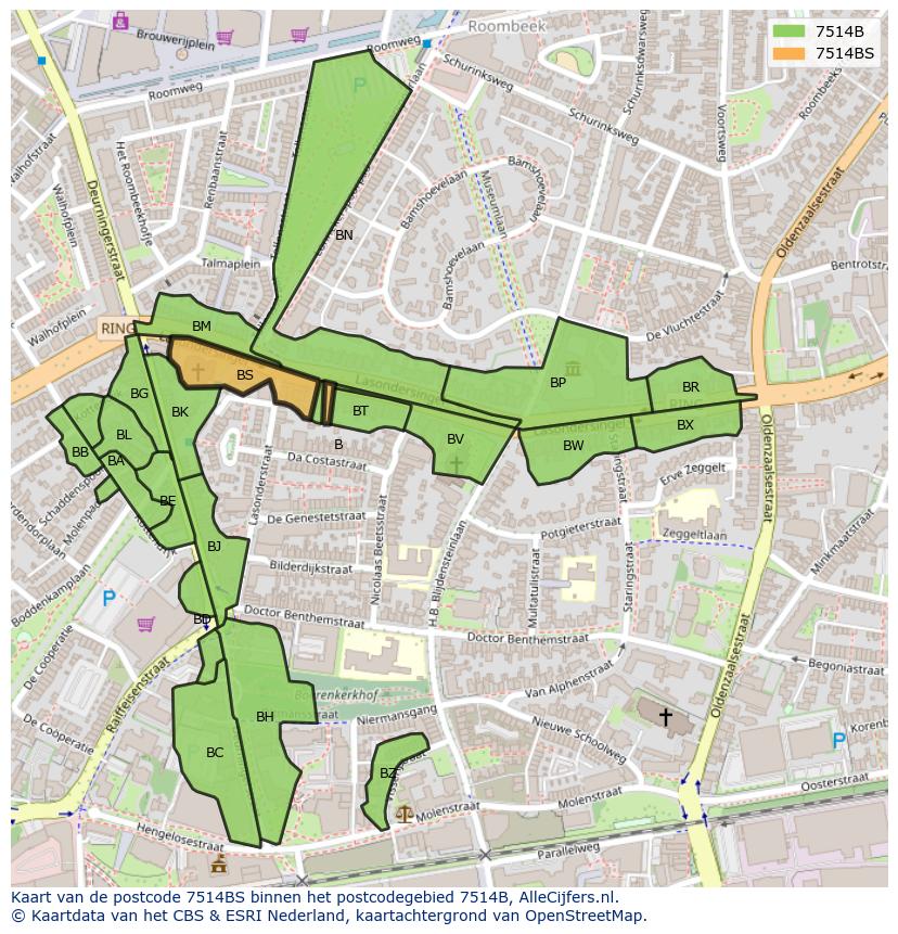 Afbeelding van het postcodegebied 7514 BS op de kaart.