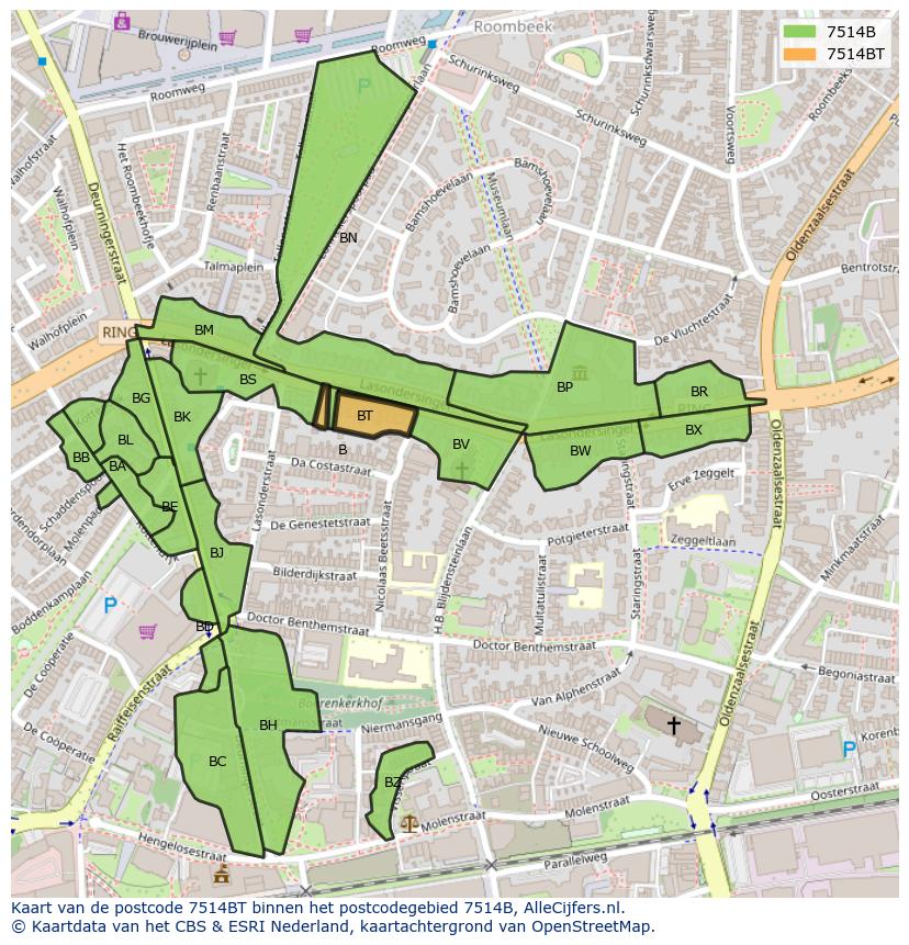 Afbeelding van het postcodegebied 7514 BT op de kaart.
