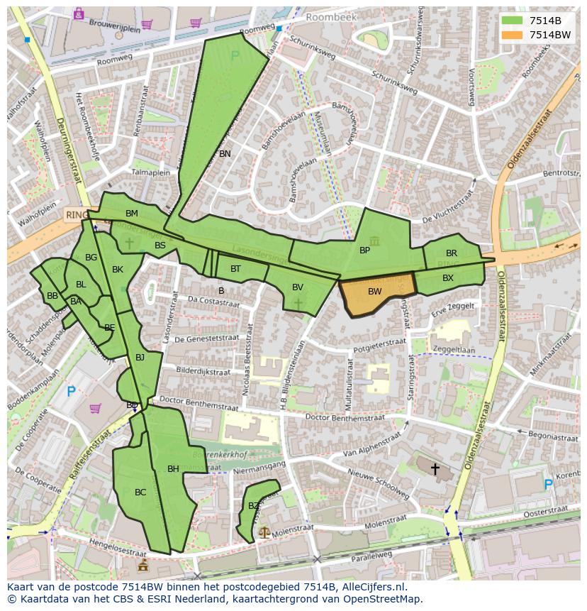 Afbeelding van het postcodegebied 7514 BW op de kaart.