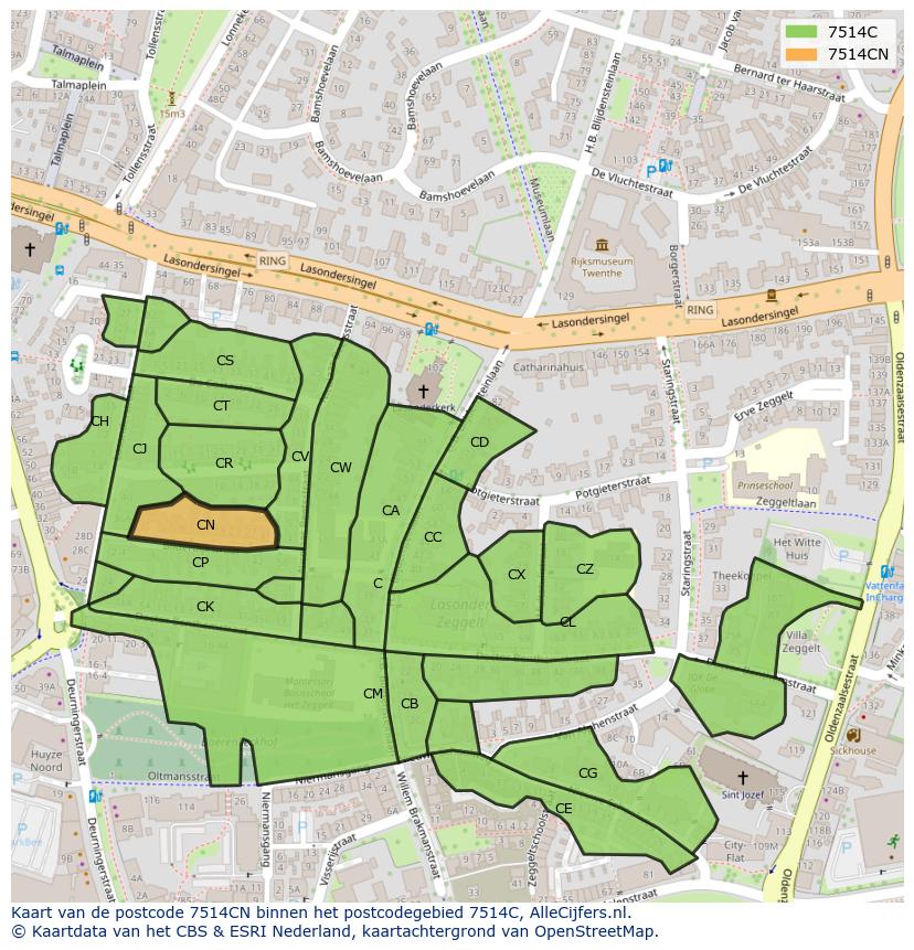Afbeelding van het postcodegebied 7514 CN op de kaart.
