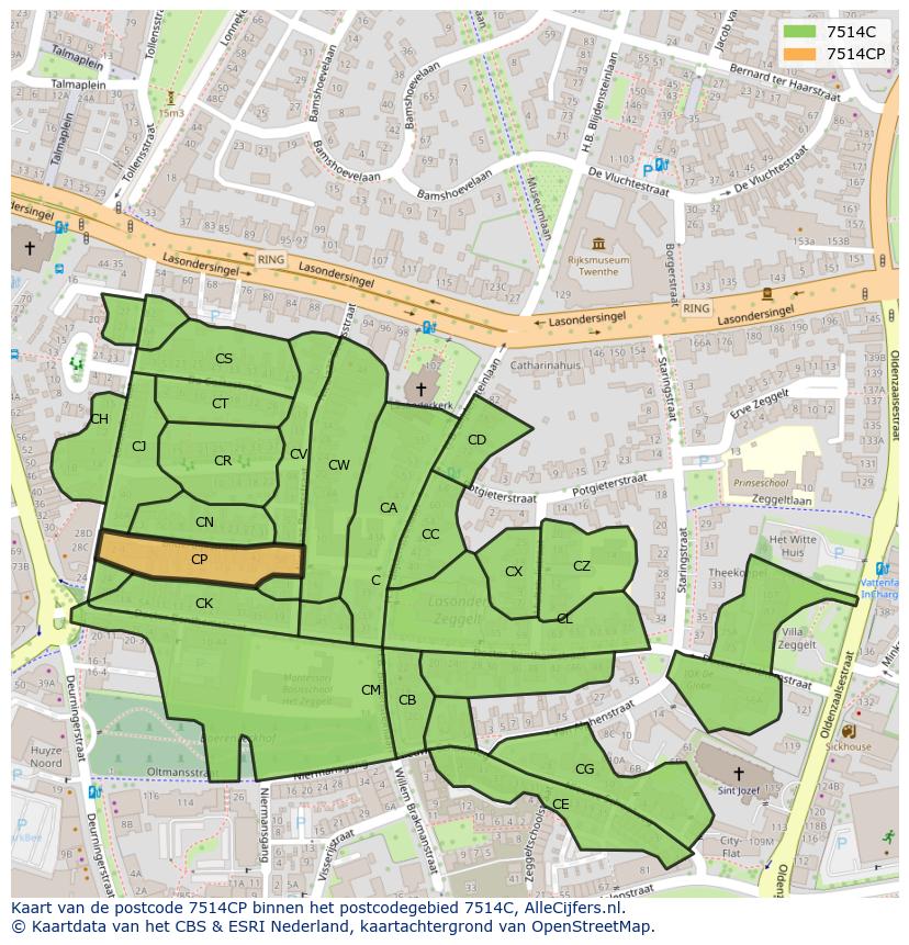 Afbeelding van het postcodegebied 7514 CP op de kaart.