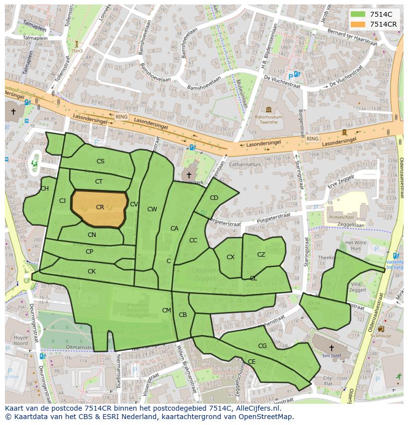 Afbeelding van het postcodegebied 7514 CR op de kaart.